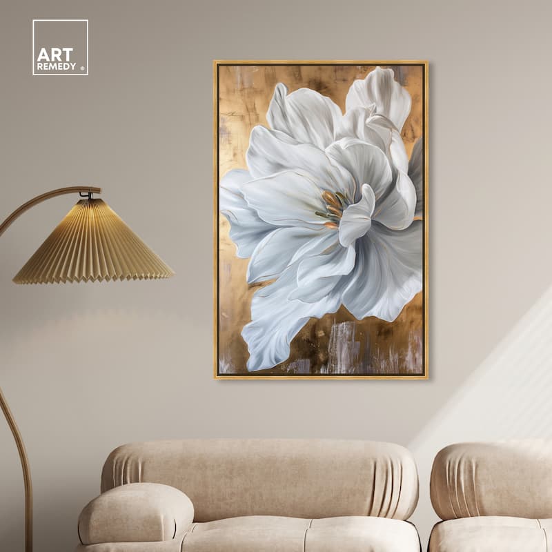 Art Remedy Bloom White Petals Framed Floral Fine 1 Piece Canvas Wall Art