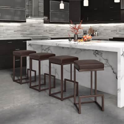 Tempo Furniture Parkview Backless Stationary 26" Counterstool Counter Stool Sun Bronze Powder Coat Finish & Ford Brown Vinyl