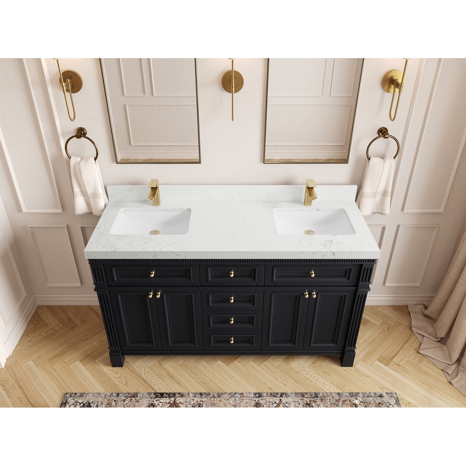 Willow Collections 60 in. W x 22 in. D Reeded Paris Double Bowl Sink Bathroom Vanity with Countertop