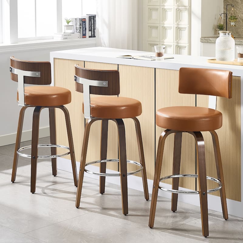 Upholstered Wood Swivel Bar/ Counter Stools, Set of 3 - Brown - Bar Height