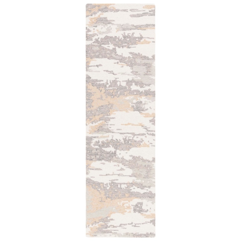 SAFAVIEH Handmade Abstract Kotoko Contemporary Wool Rug - 2'3" x 8' Runner - Ivory/Grey