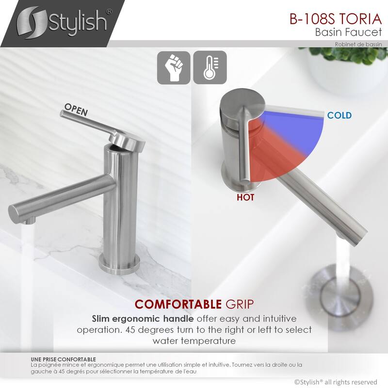 STYLISH Single Handle Modern Bathroom Basin Sink Faucet in Stainless Steel - Faucet Height: 6 3/8" Spout Height: 3 7/8"
