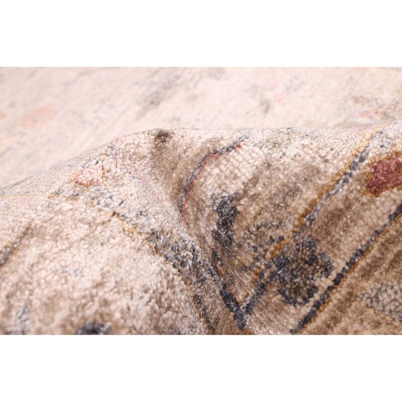 ECARPETGALLERY Hand-knotted Jules Oushak Light Grey Silk Rug - 7'10 x 9'11