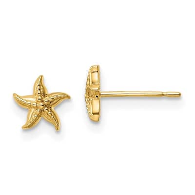 Curata 14k Yellow Gold 6.3mm Textured Sea shell Nautical Starfish Post Earrings