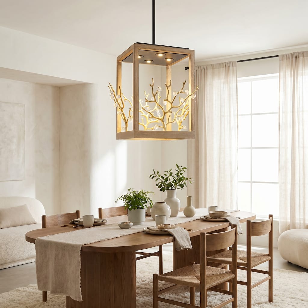 Farmhouse Gold 4-Light LED Crystal Adjustable Lantern Pendant Light