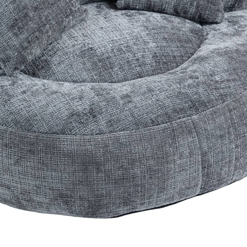 Chenille High Back Lazy Sofa with 3 Pillows and Oversized Bean Bag Chair
