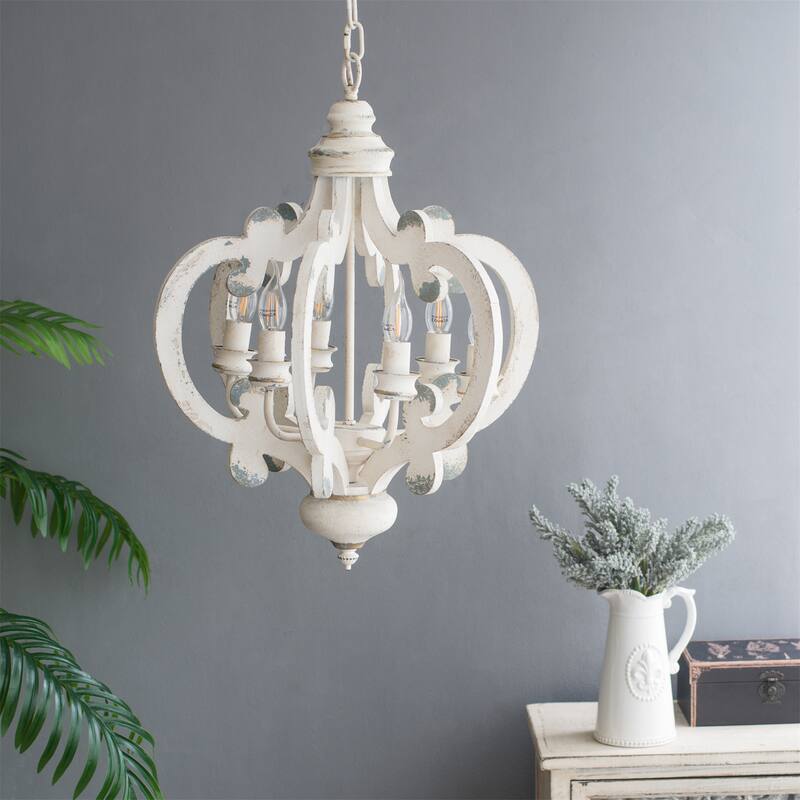 Chandelier 6 - Light Farmhouse Pendant Lighting - Beige