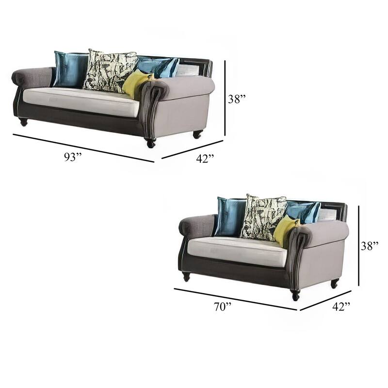 Ella Sofa and Loveseat Set, Olive Green, Gray Button Tufted Microfiber