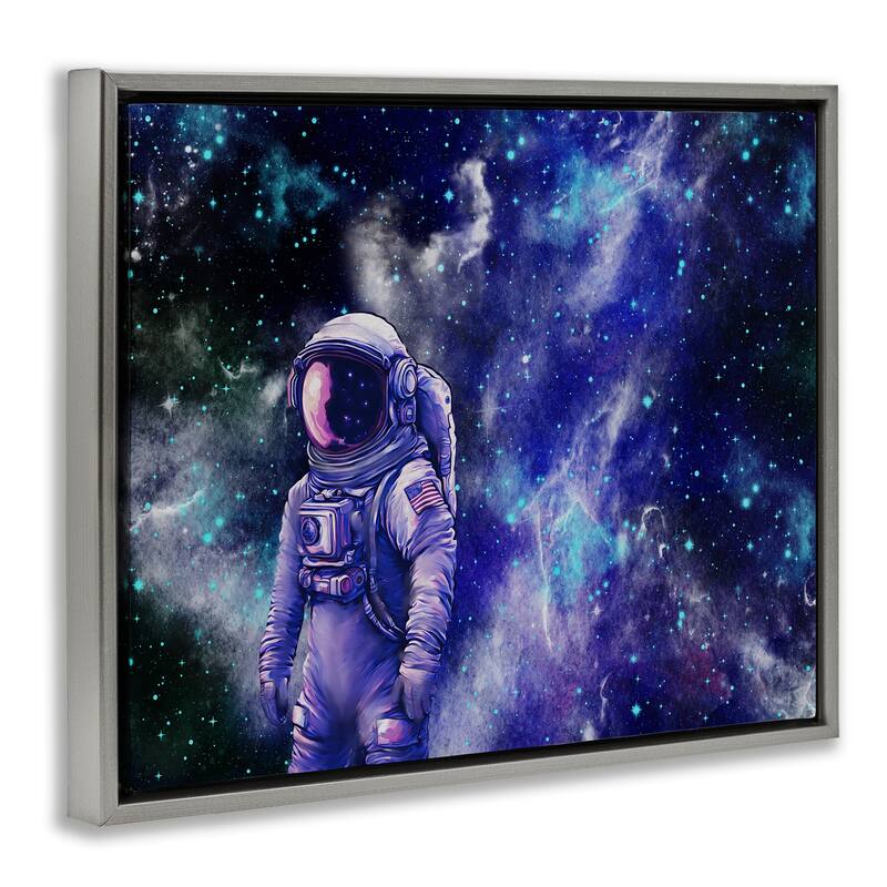 Stupell Astronaut with Blue Nebula Framed Floater Canvas Wall Art Design By Jesse Keith