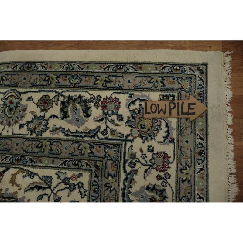 Hand Knotted Oriental 100% Wool Carpet Traditional Floral Beige & Ivories Kashan Area Rug - 11' 10'' X 9' 1''