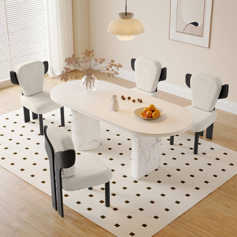 Corvus Delhi Teddy Fabric Upholstery Dining Chairs with Wood Legs (Set of 2)