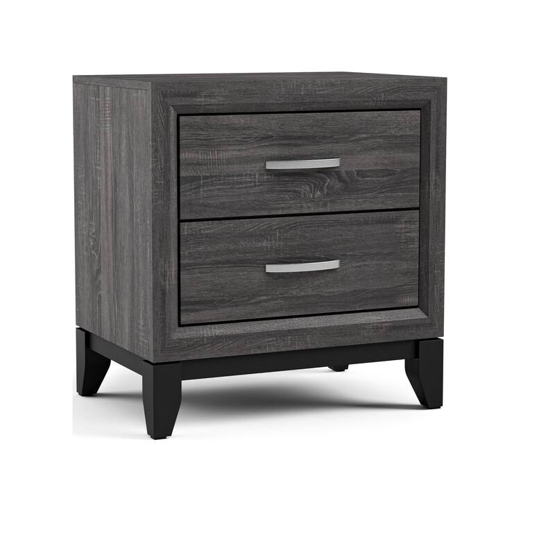 Two-Tone Nightstand - Gray Finish with Two Drawers & Wooden Legs