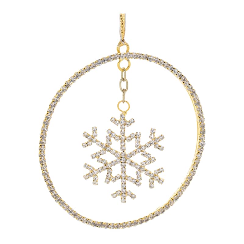 Set of 12 Snowflake Disc Ornaments with Glass Beads for Christmas Tree - 4” x 0.03” x 4” - Gold