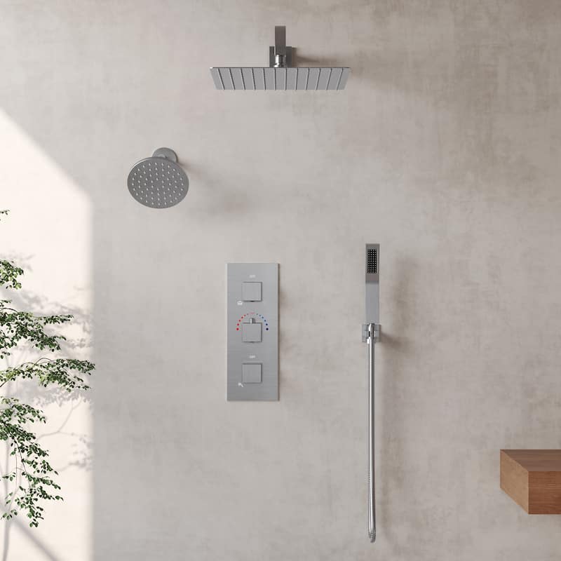 Thermostatic Shower System 12" Dual Heads Shower Faucet with High Pressure Handheld Spray