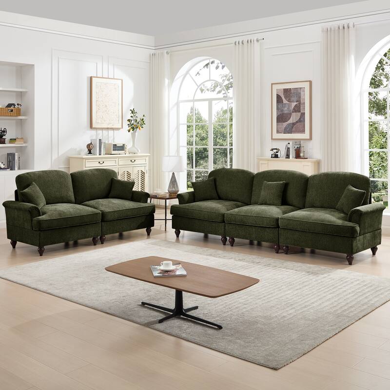 GDFStudio - Classic Chenille Modular Sofa Set with Flared Arms and Removable Ruffles Pleats Skirts