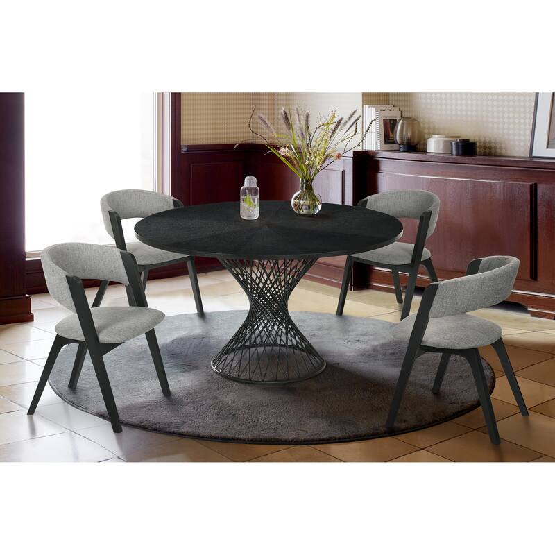 Rowan Black or Walnut Wood Mid Century Modern Grey Upholstered Dining Chairs - Set of 2