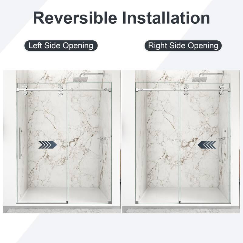 56"-60"W x 72"H Frameless Single Sliding Shower Door - 5/16" (8mm) Clear Tempered Glass