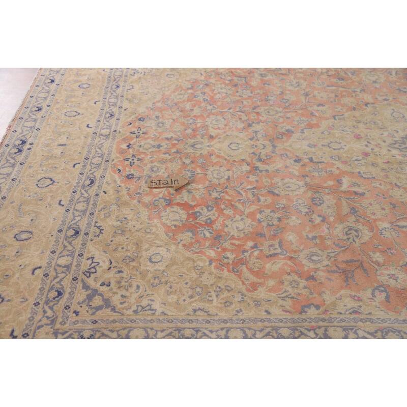Hand Knotted Oriental 100% Wool Carpet Traditional Floral Coral Mashad Area Rug - 12' 7'' X 9' 3''