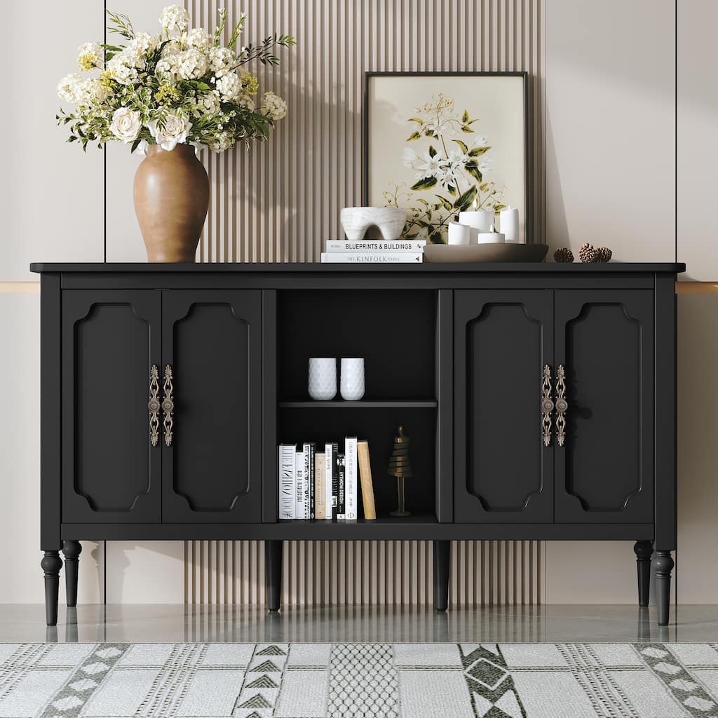 59-in Vintage four-door cabinet with open shelves