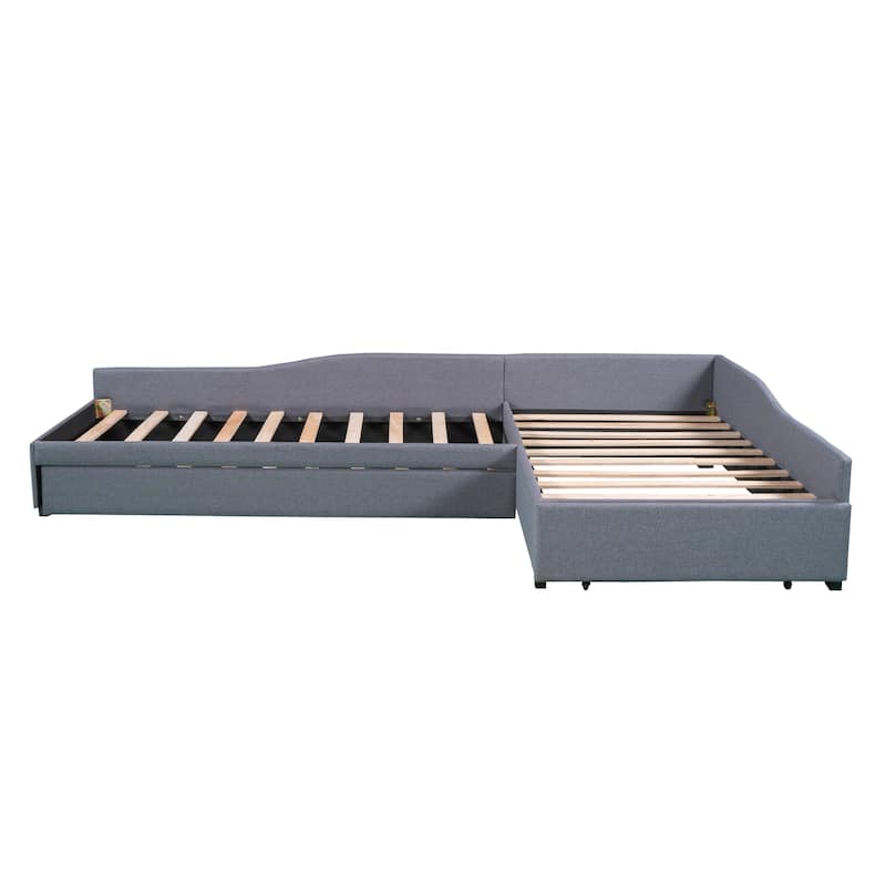Double Twin Linen Daybed with Trundle & Drawer