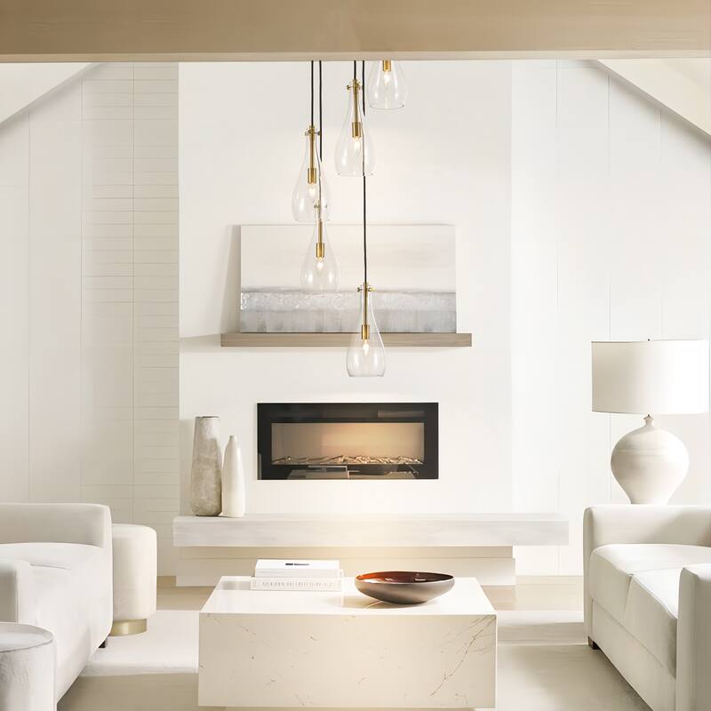 5-Light Modern Black Cluster Raindrop Clear Glass Chandelier for Kitchen Island, Staircase, Hallwya