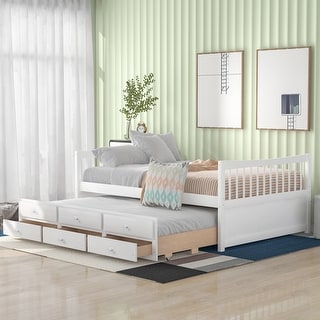 Stylish Daybed - Pull-Out Trundle, Three Functional Drawers, and Modern Design - Ideal for Sleepovers and Storage, White