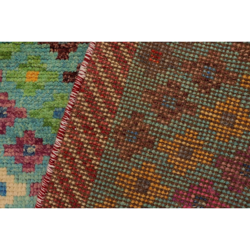 Shabby Chic Balochi Bowers Blue/Red Hand Knotted Wool Rug - 3'4'' x 5'1''