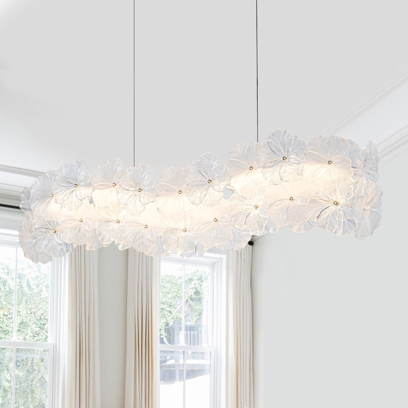 Linear LED Chandelier with Clear & Frosted Glass Petals Dimmable - W 44.09-in