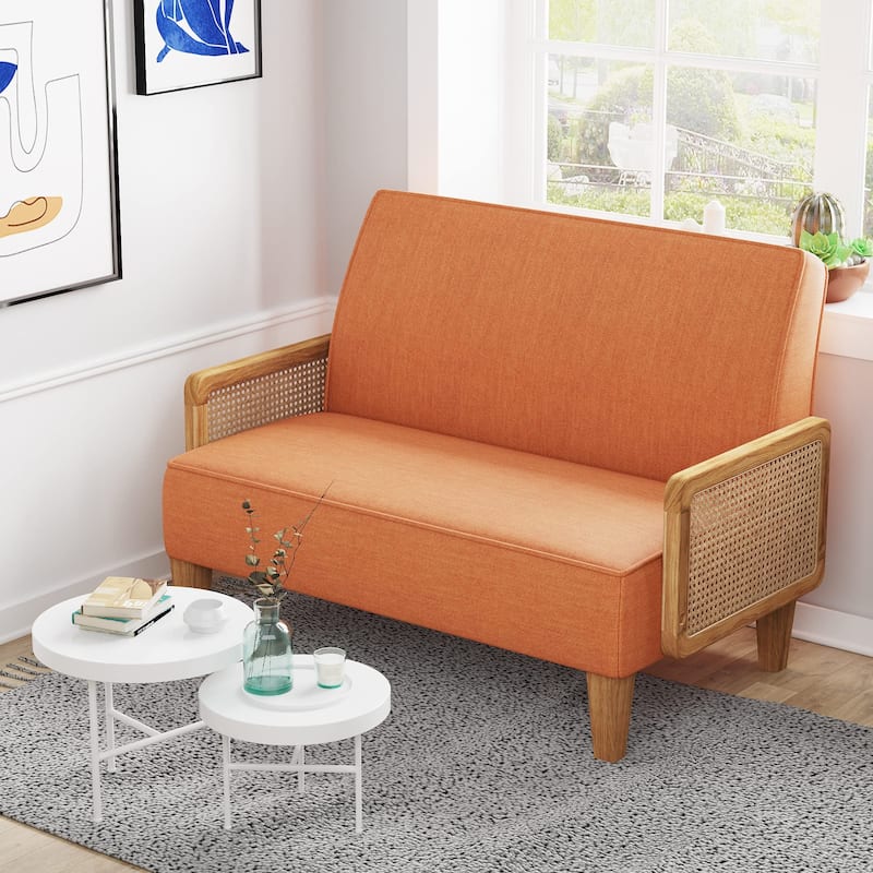 Loveseat Sofa Couch with Arms Upholstered Small Love seat Mini Sofa Couch for Bedroom Living Room Orange with Arms