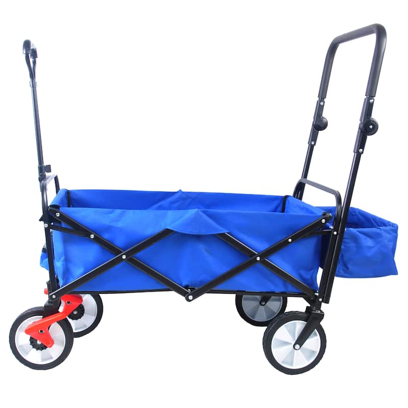 Folding Wagon with Adjustable Handles and Drink Holder, Heavy-Duty Hand Cart for the Outdoors