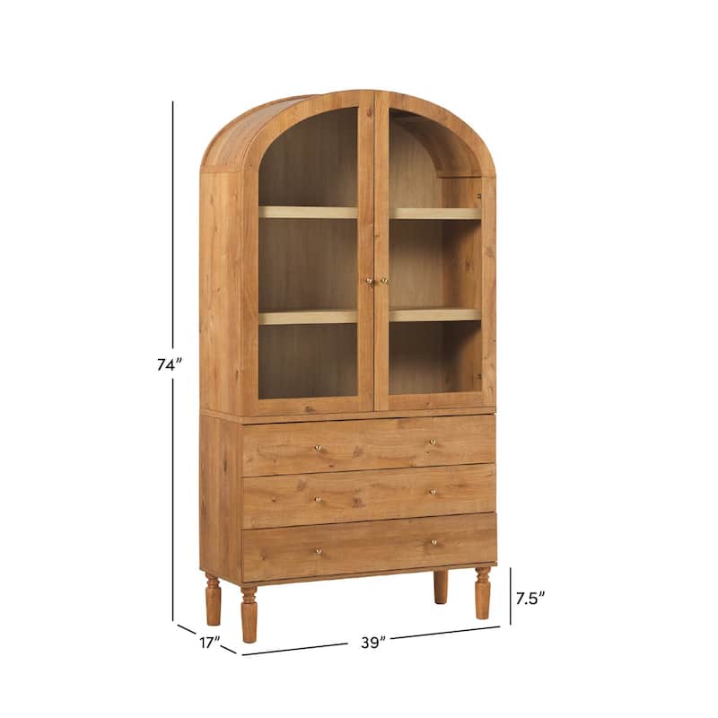 Walker Edison Modern Arched MDF Bookshelf Cabinet with Glass Doors