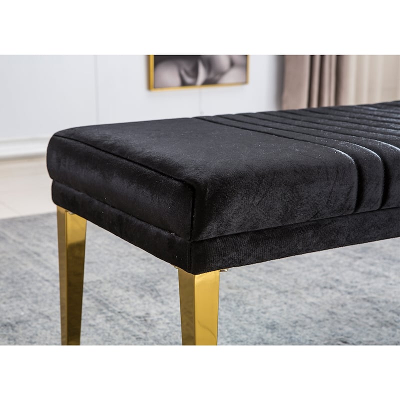 Modern Luxury Upholstered Bench Dining Room Channel Ottoman with Gold Stainless Steel Legs