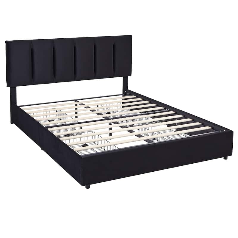 Javlergo Bed Frame with Storage Drawers, Upholstered Platform Bed Frame with Adjustable Headboard