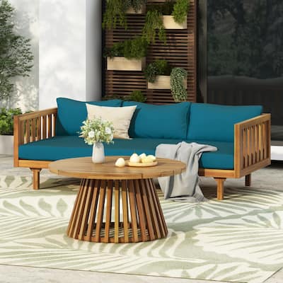 Christopher Knight Home - Claremont 3-Seater Daybed + Acacia Wood Table Patio Furniture Set