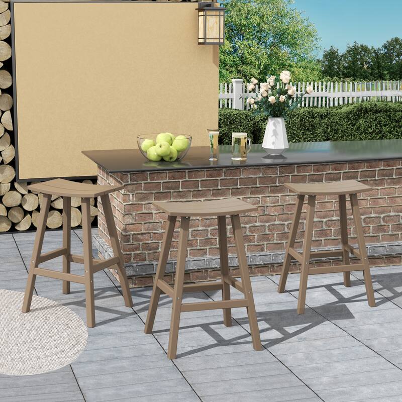 Laguna Hdpe All Weather Outdoor Patio 29" Saddle Seat Bar Stool (Set Of 3) - Weathered Wood