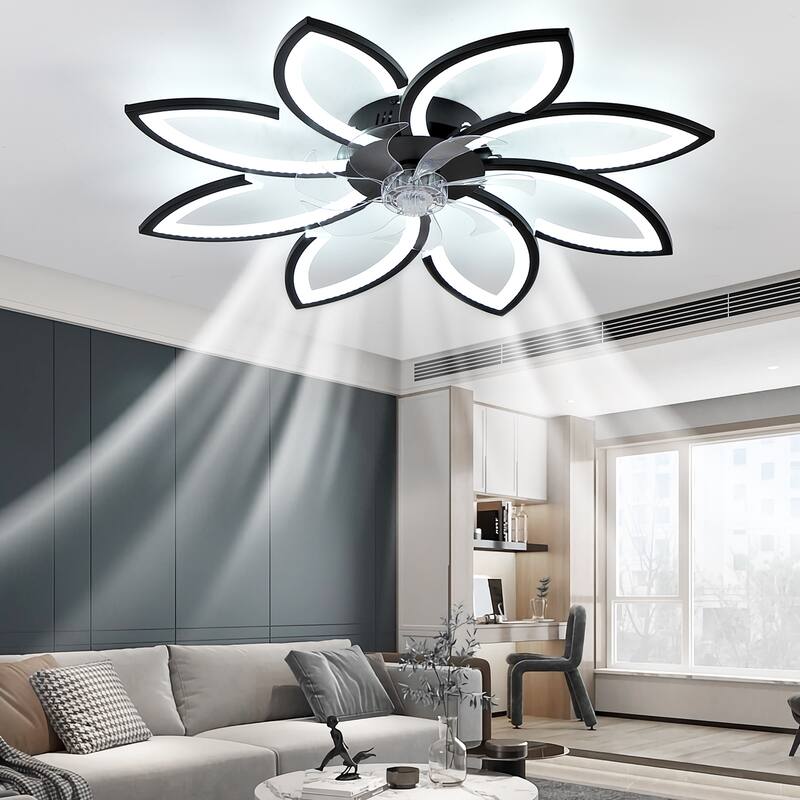 Dimmable 7 Blade Modern Ceiling Fan with Lights and Remote, 6 Speed Reversible Blades Timing for Bedroom