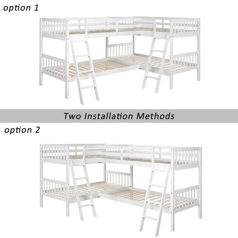 Space-Saving L-Shaped Twin Bunk Bed with Ladder, Gray Finish