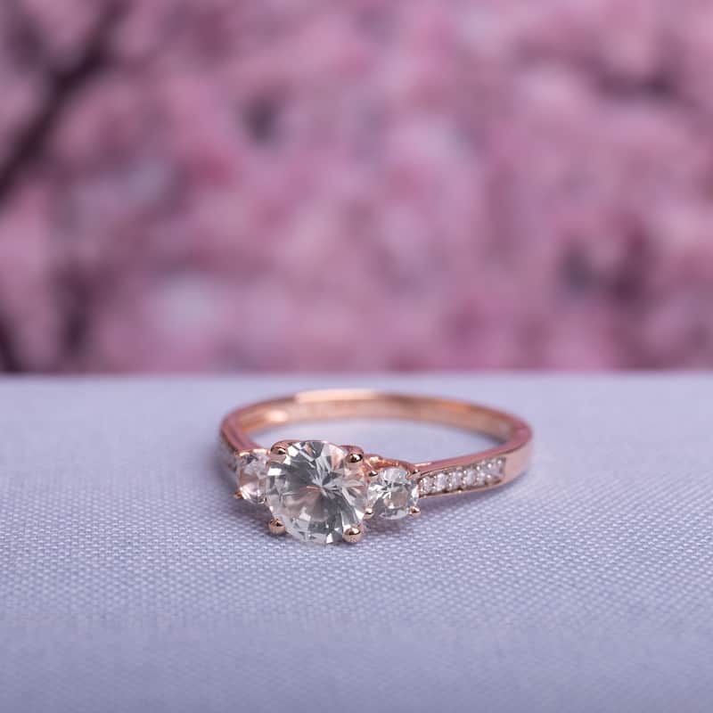 Miadora 3-Stone Created White Sapphire and Diamond Engagement 10k Rose Gold