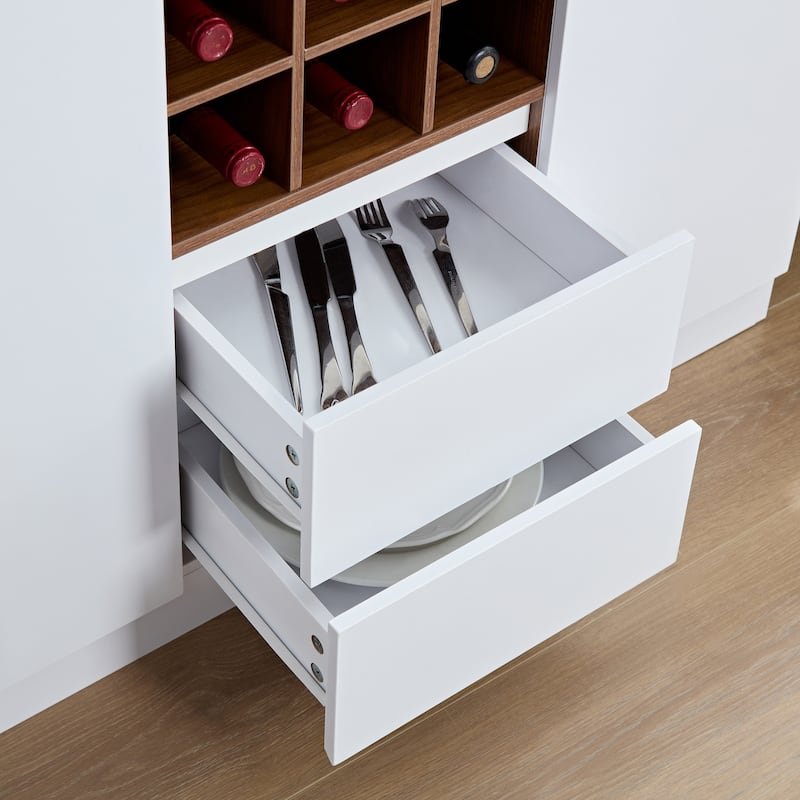 Farmhouse Buffet Cabinet Coffee Bar with Charging Station, Wine Rack and Drawers
