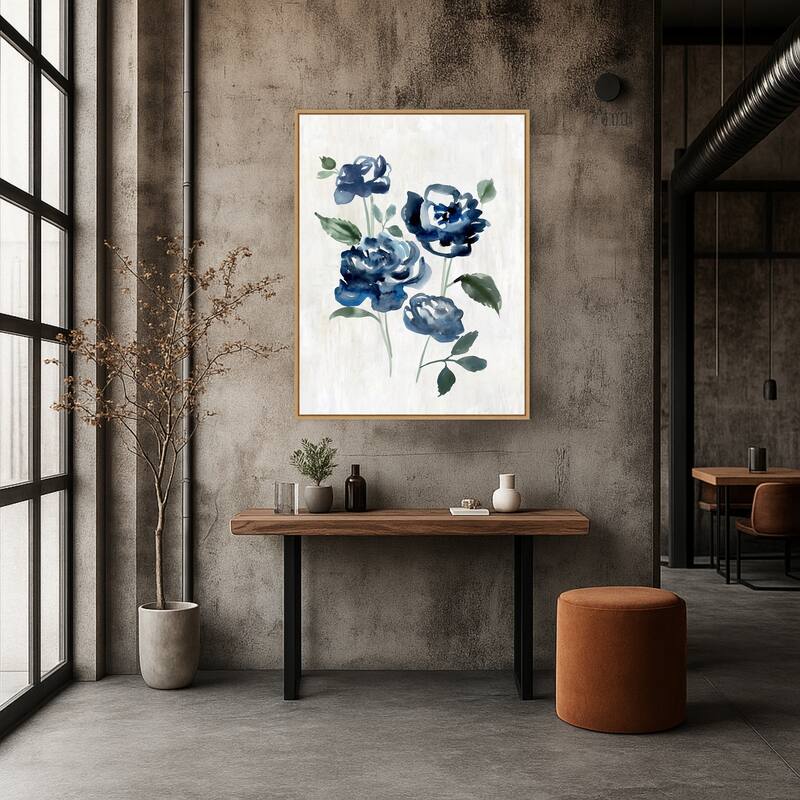 Indigo Blossoms in Gentle Watercolor by Hannah Dawson (32 x 42 in.), Framed Canvas Wall Art Print