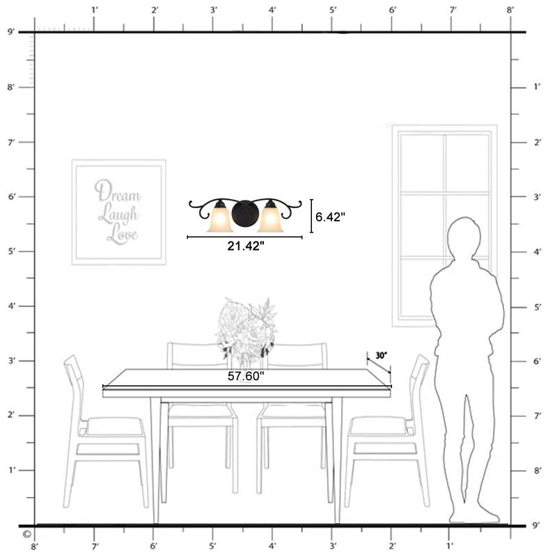 2-Light Black Scrollwork Metal Wall Sconce Frosted Bell Shade