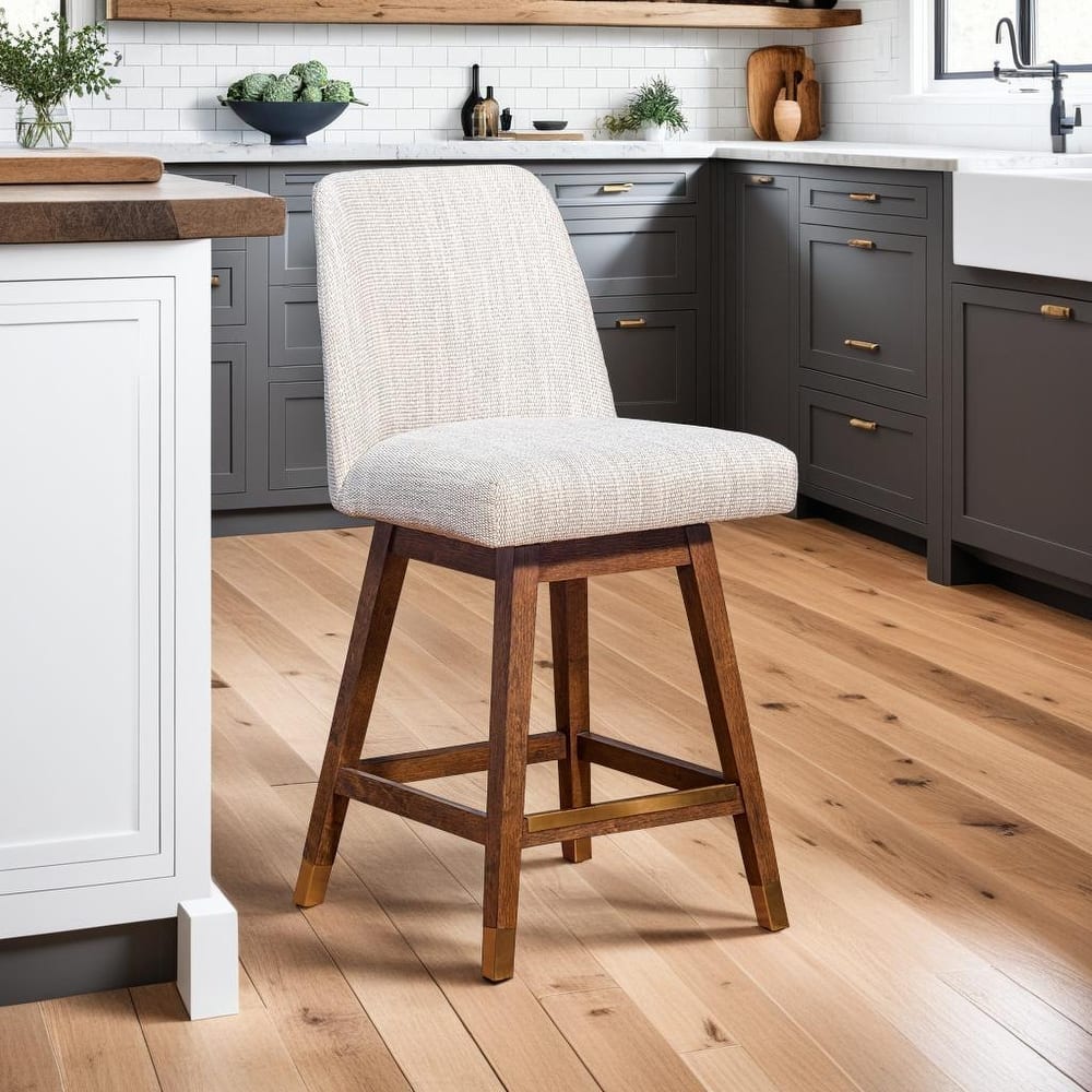 Amalie Upholstered Bar Stool, Swivel Counter Height Stool with Solid Wood Frame