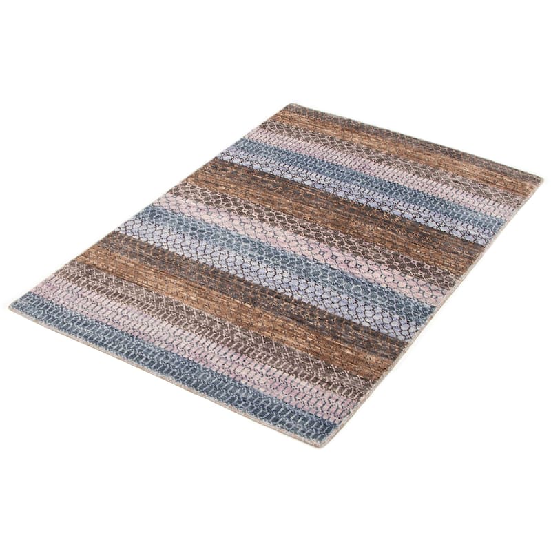ECARPETGALLERY Hand-knotted Silk Shadow Dark Grey Wool Rug - 4'0 x 6'3