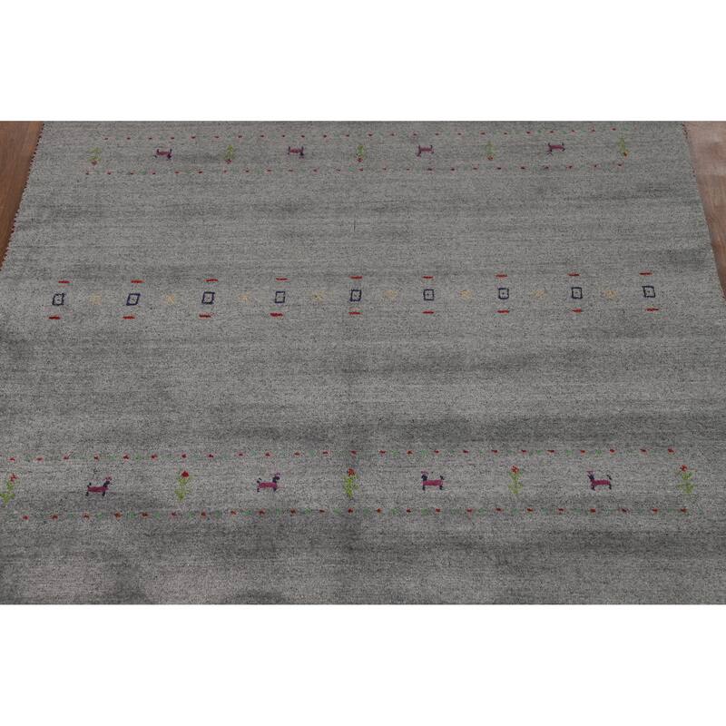 Hand Knotted Oriental 100% Wool Carpet Tribal Animal Pictorial Greys & Charcoal Gabbeh Area Rug - 7' 9'' X 5' 1''