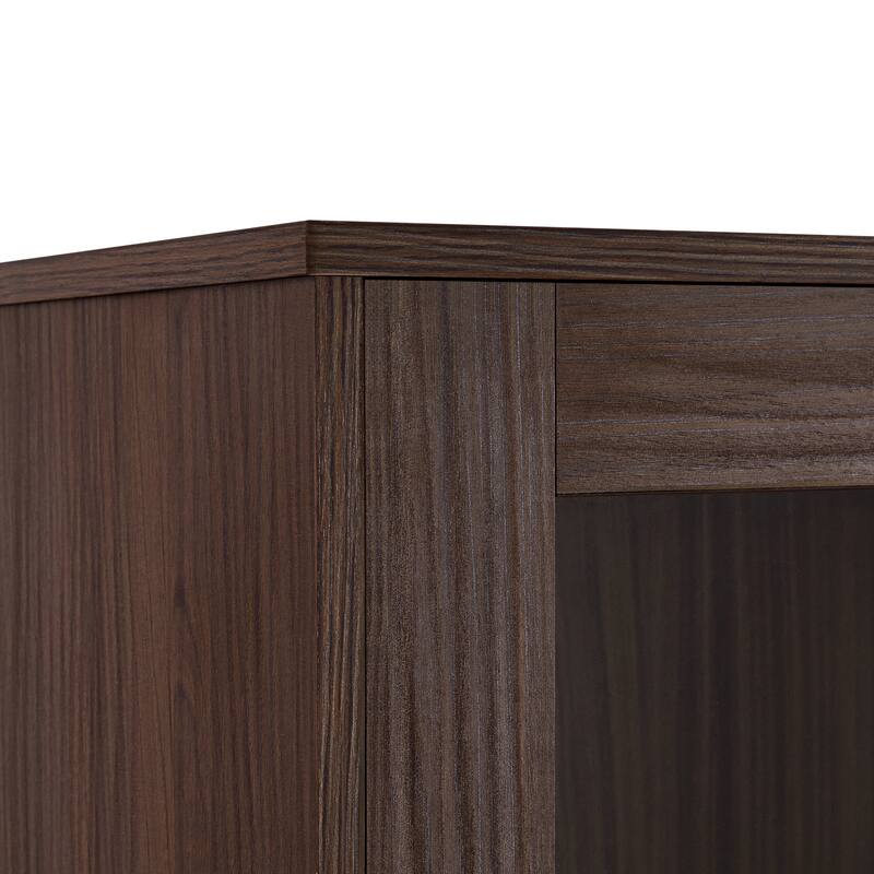 60'' Tall Display Cabinet with Tempered Glass Door, LED Lighting, 2 Drawers, Modern Storage Cabinet Book Display Cabinet