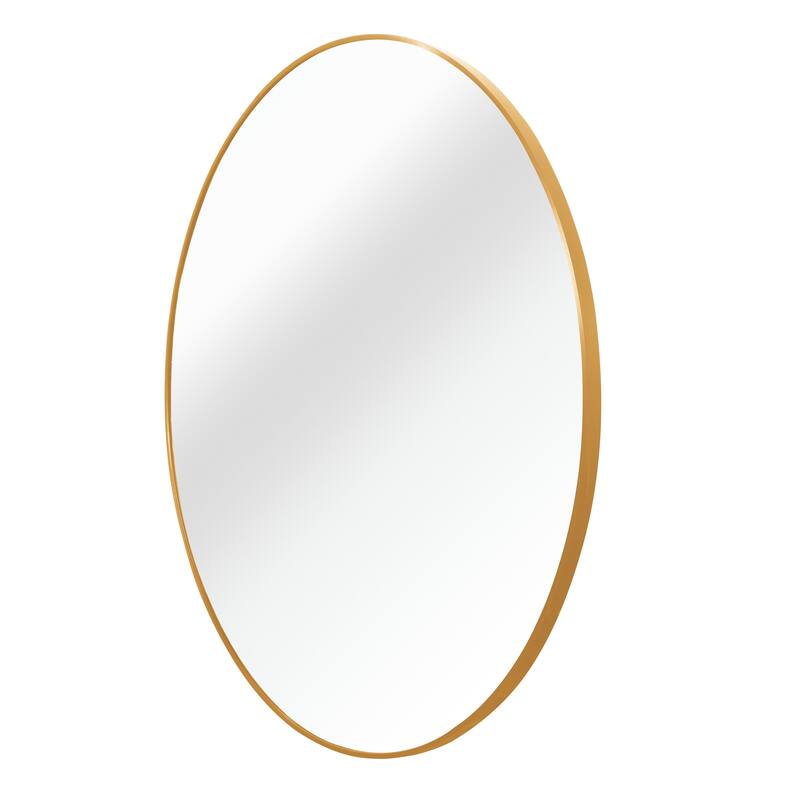 42" Metal Framed Round Mirror with Shatterproof Film and Hooks