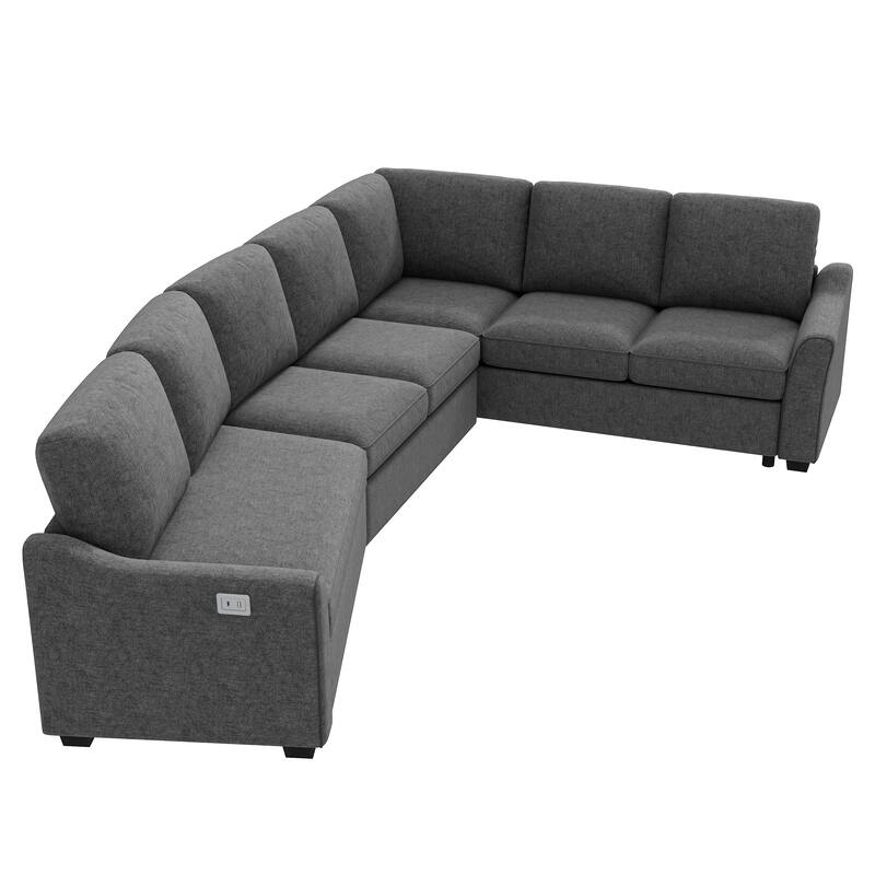 129.5" Sectional Sleeper Sofa with Pull-Out Bed Modern L-Shape Couch Bed