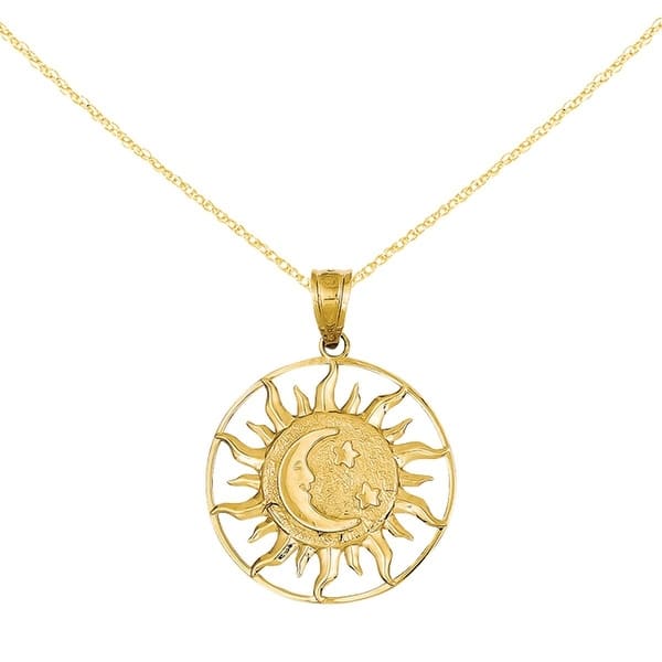 14k Yellow Gold Diamond Cut Small Sun Pendant Necklace 14k Yellow Gold Diamond Cut Small Sun Pendant Necklace