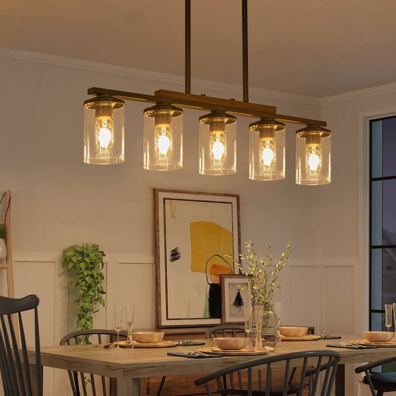 Starsky Modern Farmhouse Chandelier Linear Kitchen Island Light with Cylindrical Glass Shade
