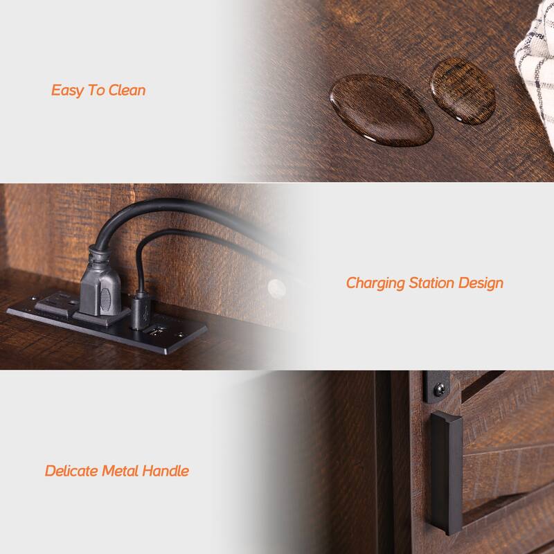 Sliding Barn Door Floating TV Stand with Charging Station